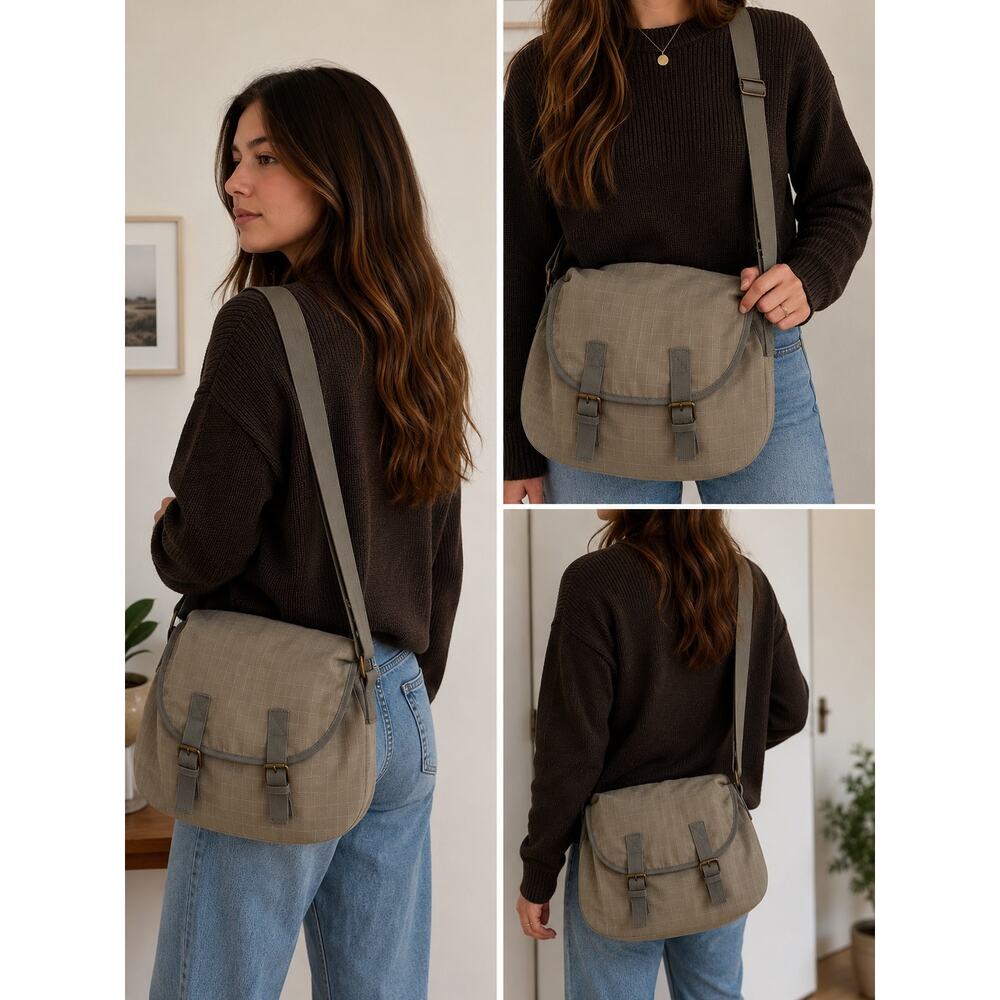 Target Ripstop Messenger Bag Gray Taupe Crossbody Travel Utility Shoulder Bag